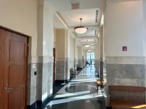 Attorney at Fighter Law inside the Sanford courthouse preparing for an injunction hearing