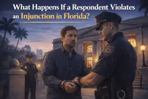 Respondent outside a Florida courthouse after an alleged injunction violation