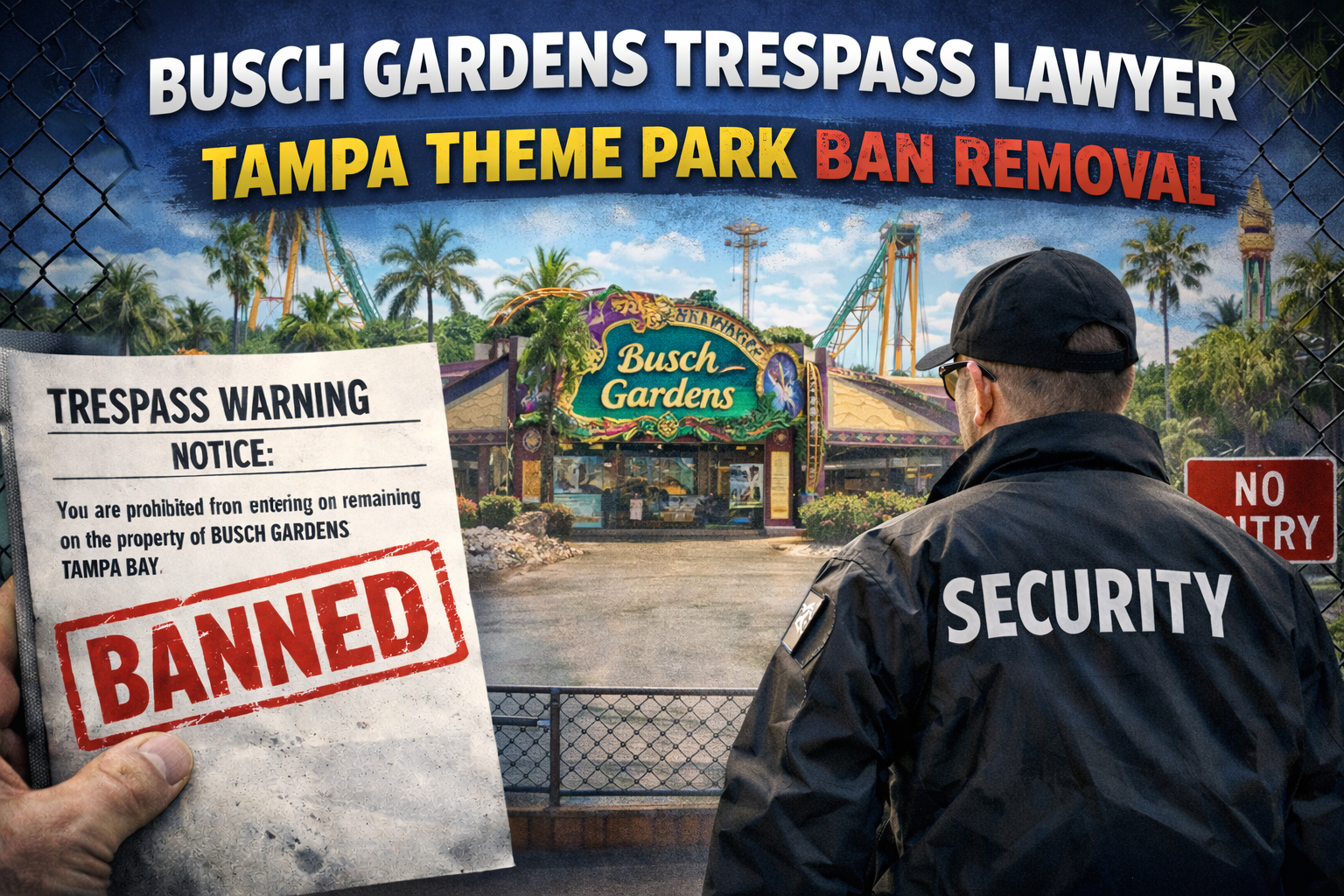 Busch Gardens Tampa trespass lawyer at Fighter Law helping guests lift permanent theme park bans.